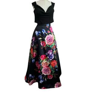 B. Darlin 2-Piece Gown Set | Size 15/16 | Black Crop Top & Floral Maxi Skirt